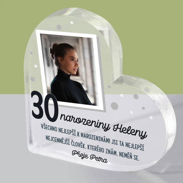 Fotka A Textem: Přání K Narozeninám - Akrylový Blok Srdce