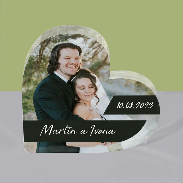 Fotka A Textem: Svatební Fotografie - Akrylový Blok Srdce