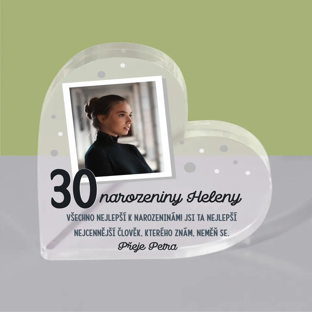 Fotka A Textem: Přání K Narozeninám - Akrylový Blok Srdce