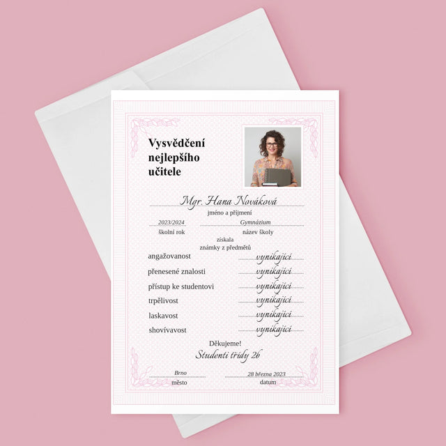 Fotka A Textem: Vysvědčení Nejlepšího Učitele - Přání