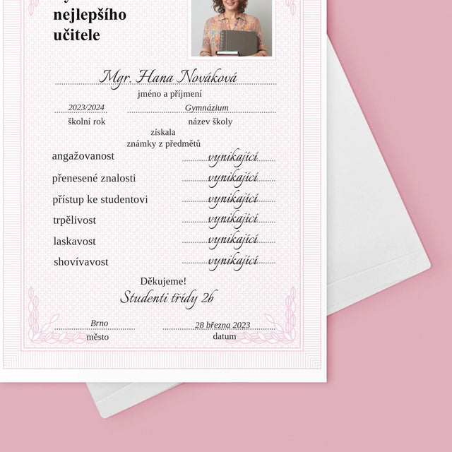 Fotka A Textem: Vysvědčení Nejlepšího Učitele - Přání