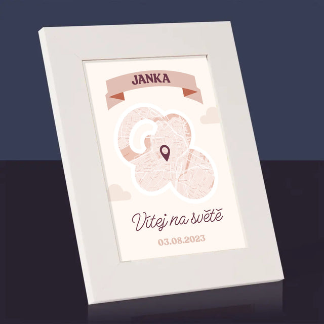 Mapa Města: Mapa Města: Vítej Na Světě - Fotorámeček