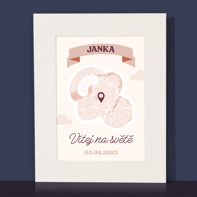 Mapa Města: Mapa Města: Vítej Na Světě - Fotorámeček