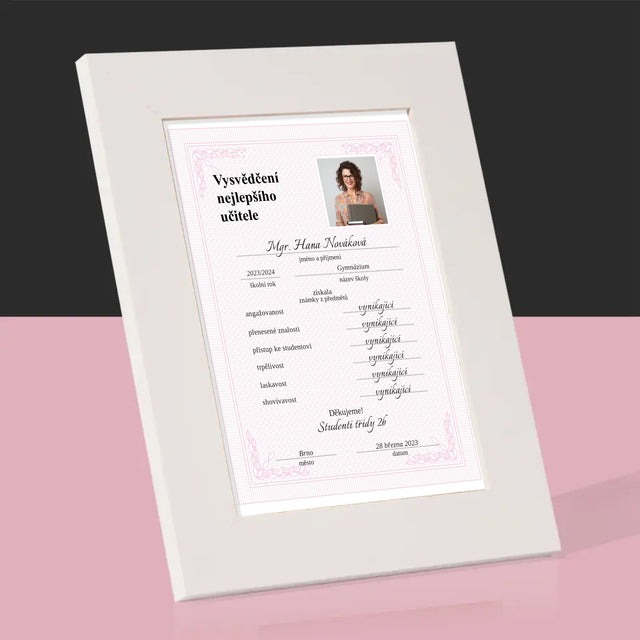 Fotka A Textem: Vysvědčení Nejlepšího Učitele - Fotorámeček