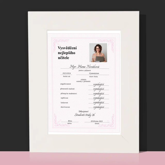 Fotka A Textem: Vysvědčení Nejlepšího Učitele - Fotorámeček