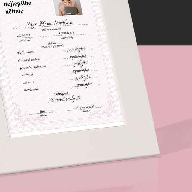 Fotka A Textem: Vysvědčení Nejlepšího Učitele - Fotorámeček