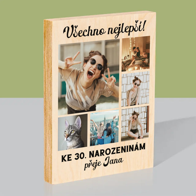 Fotokoláž: Narozeniny - Tisk Na Dřevo