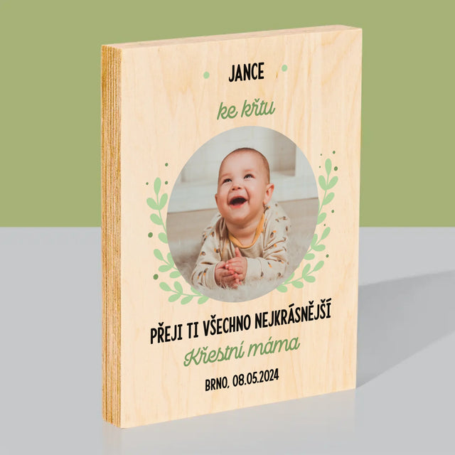 Fotka A Textem: Ke Křtu - Tisk Na Dřevo