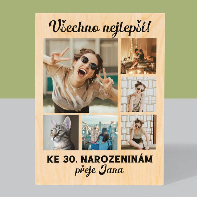 Fotokoláž: Narozeniny - Tisk Na Dřevo