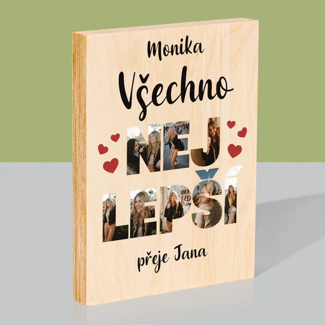 Slovo Z Fotek: Všechno Nejlepší - Tisk Na Dřevo