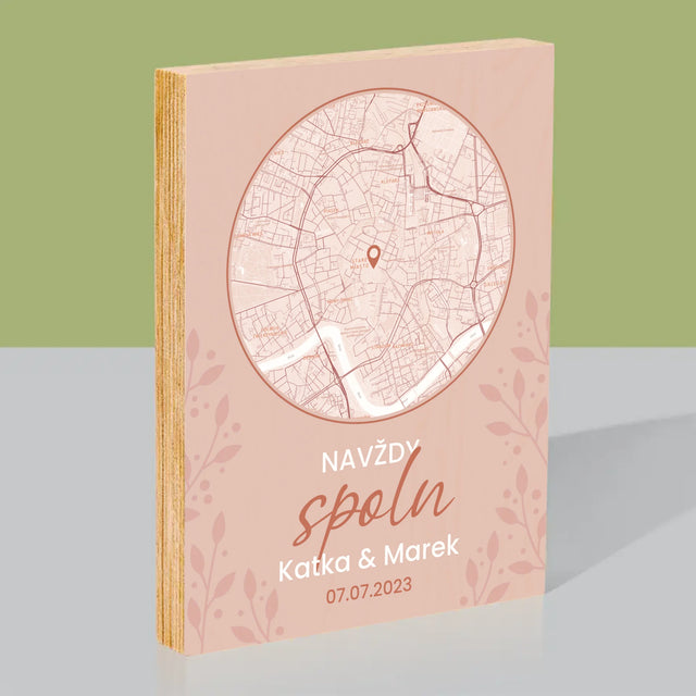 Mapa Města: Navždy Spolu - Mapa Města - Tisk Na Dřevo