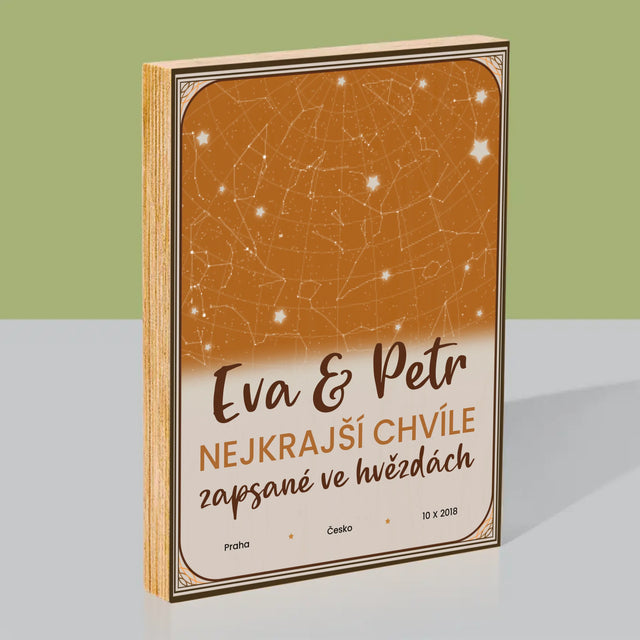 Hvězdná Mapa: Hvězdná Mapa: Nejkrásnější Chvíle - Tisk Na Dřevo
