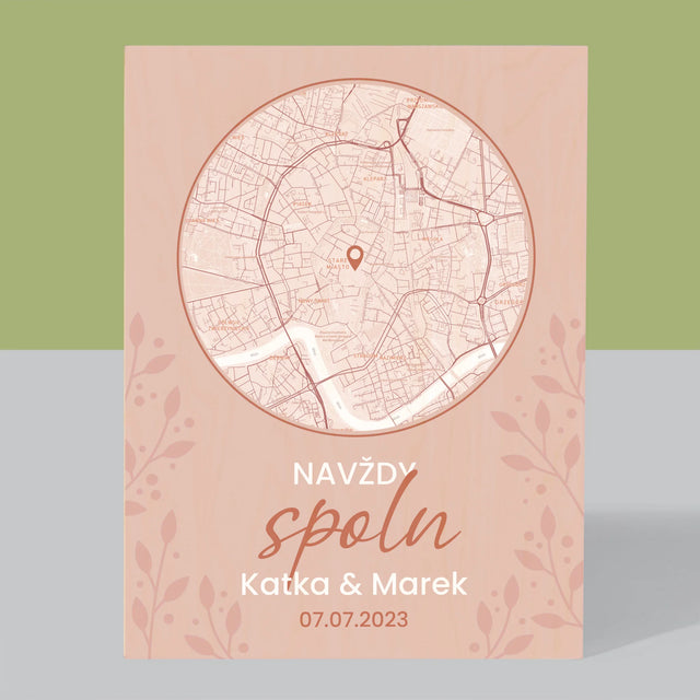Mapa Města: Navždy Spolu - Mapa Města - Tisk Na Dřevo