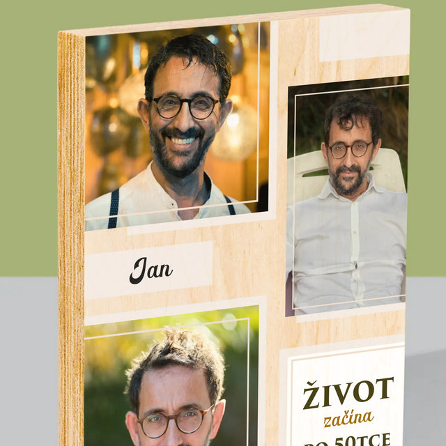 Fotokoláž: Život Začíná Po 50Tce - Tisk Na Dřevo