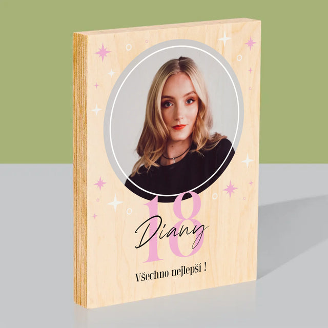 Fotka A Textem: 18 Hvězdiček - Tisk Na Dřevo