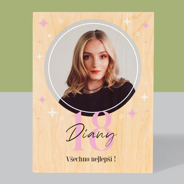 Fotka A Textem: 18 Hvězdiček - Tisk Na Dřevo