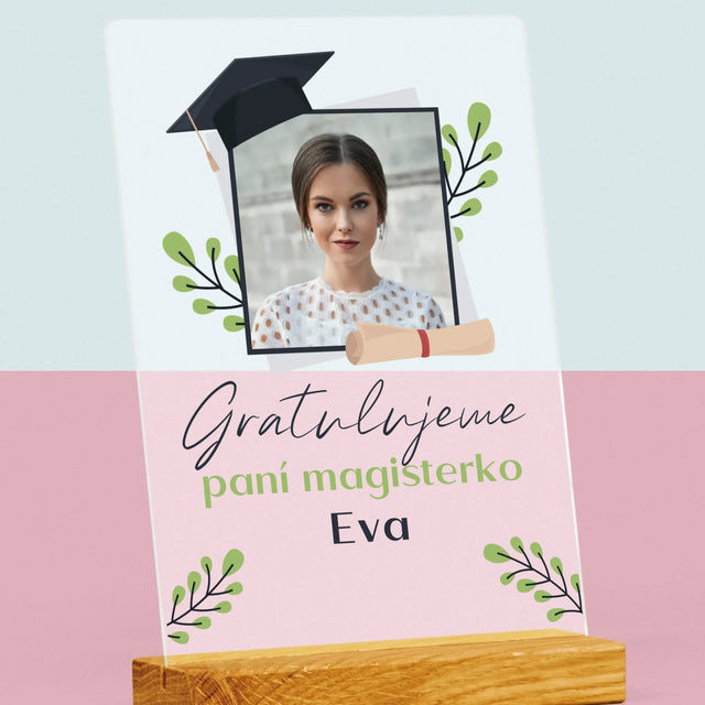 Fotka A Textem: Gratulujeme Paní Magisterko - Tisk Na Akrylovém Skle