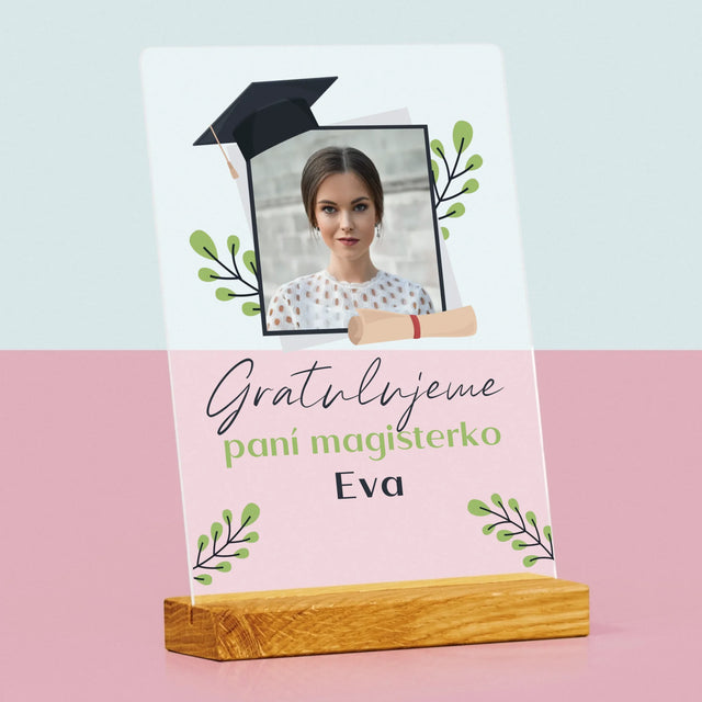 Fotka A Textem: Gratulujeme Paní Magisterko - Tisk Na Akrylovém Skle