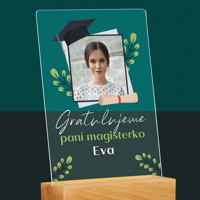 Fotka A Textem: Gratulujeme Paní Magisterko - Tisk Na Akrylovém Skle