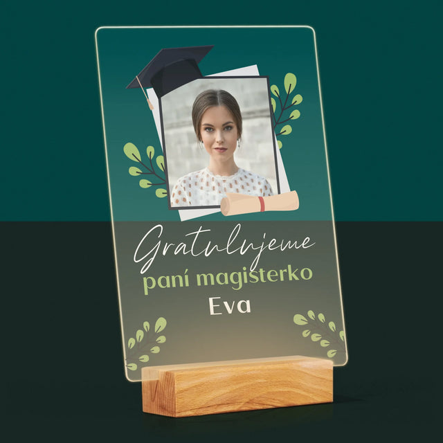 Fotka A Textem: Gratulujeme Paní Magisterko - Tisk Na Akrylovém Skle