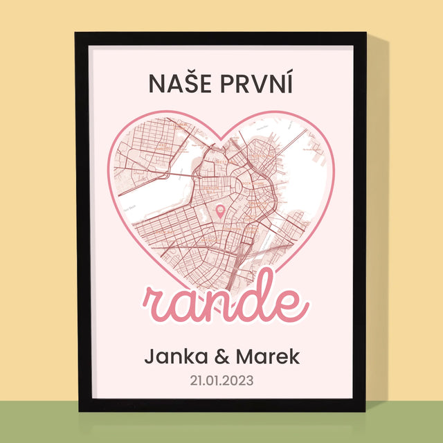 Mapa Města: Mapa Města: První Rande - Tisk V Rámečku