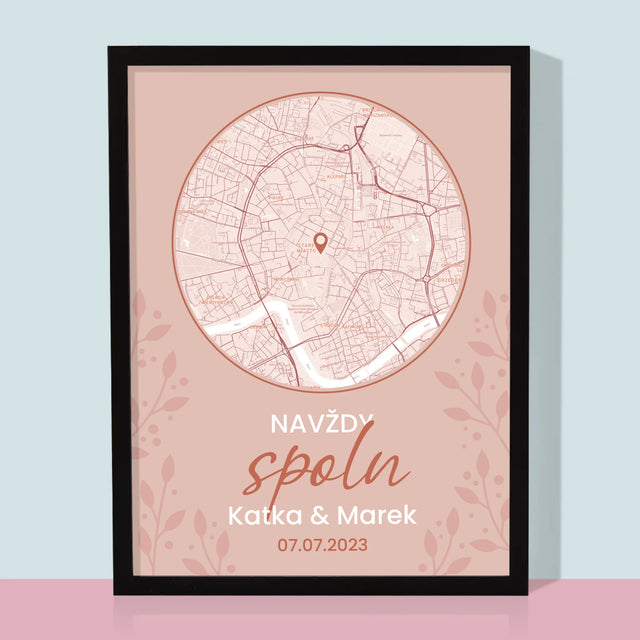 Mapa Města: Navždy Spolu - Mapa Města - Tisk V Rámečku