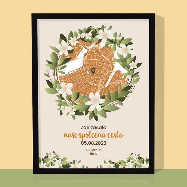 Mapa Města: Začátek Společné Cesty - Mapa Města - Tisk V Rámečku