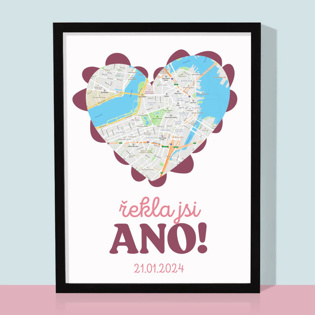 Mapa Města: Řekla Jsi Ano! - Mapa Města - Tisk V Rámečku