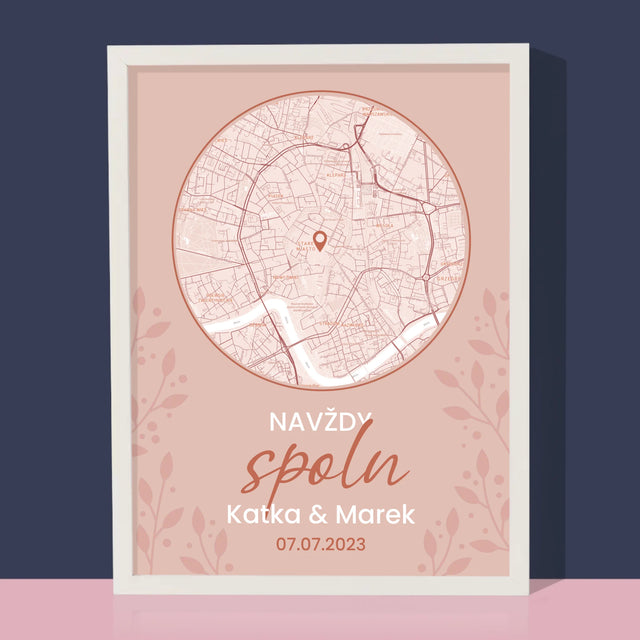 Mapa Města: Navždy Spolu - Mapa Města - Tisk V Rámečku