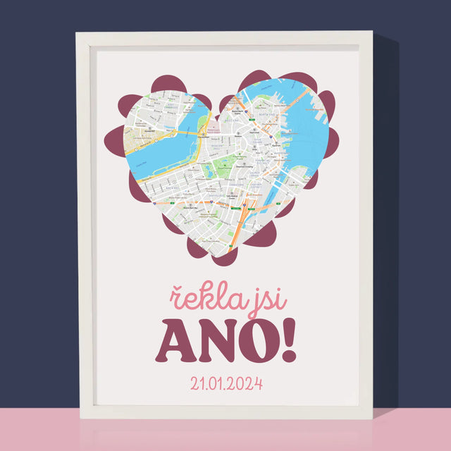 Mapa Města: Řekla Jsi Ano! - Mapa Města - Tisk V Rámečku