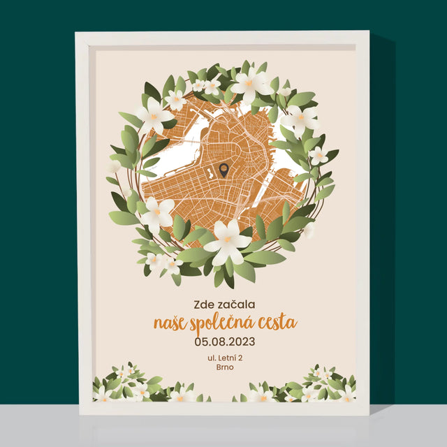 Mapa Města: Začátek Společné Cesty - Mapa Města - Tisk V Rámečku