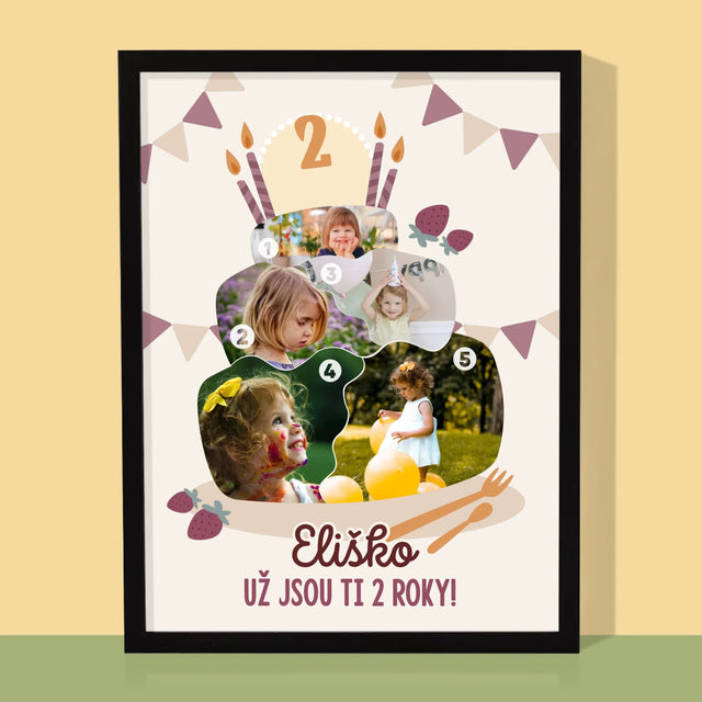 Tvar Z Fotek: Narozeninový Dort - Tisk V Rámečku