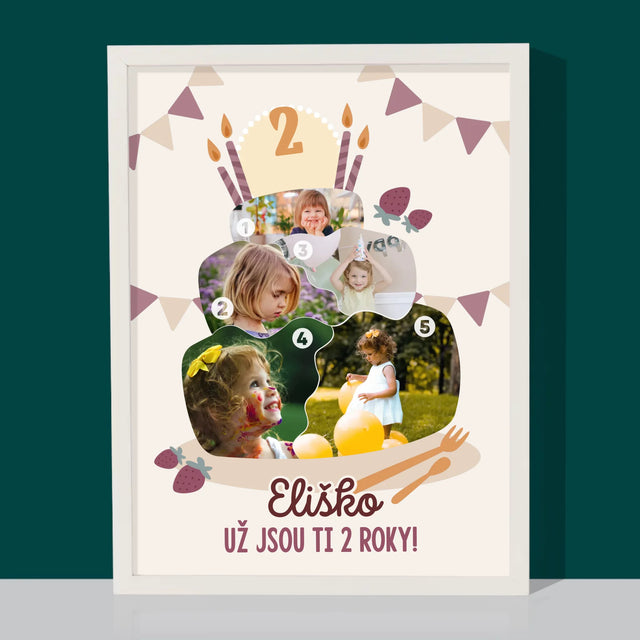 Tvar Z Fotek: Narozeninový Dort - Tisk V Rámečku