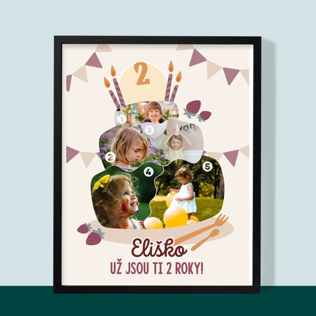 Tvar Z Fotek: Narozeninový Dort - Tisk V Rámečku