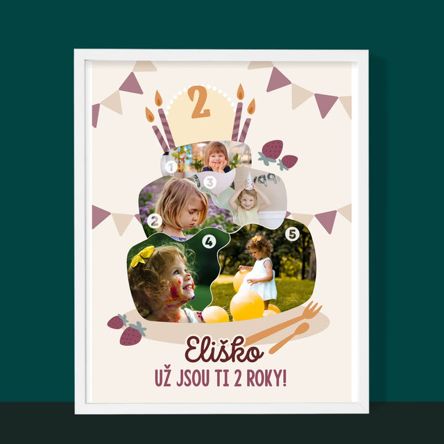 Tvar Z Fotek: Narozeninový Dort - Tisk V Rámečku