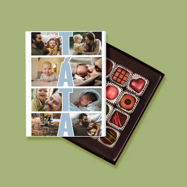 Fotokoláž: Nápis Táta - Pralinky