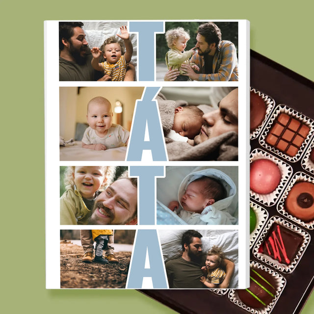 Fotokoláž: Nápis Táta - Pralinky