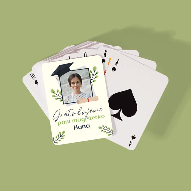 Fotka A Textem: Gratulujeme Paní Magisterko - Hrací Karty