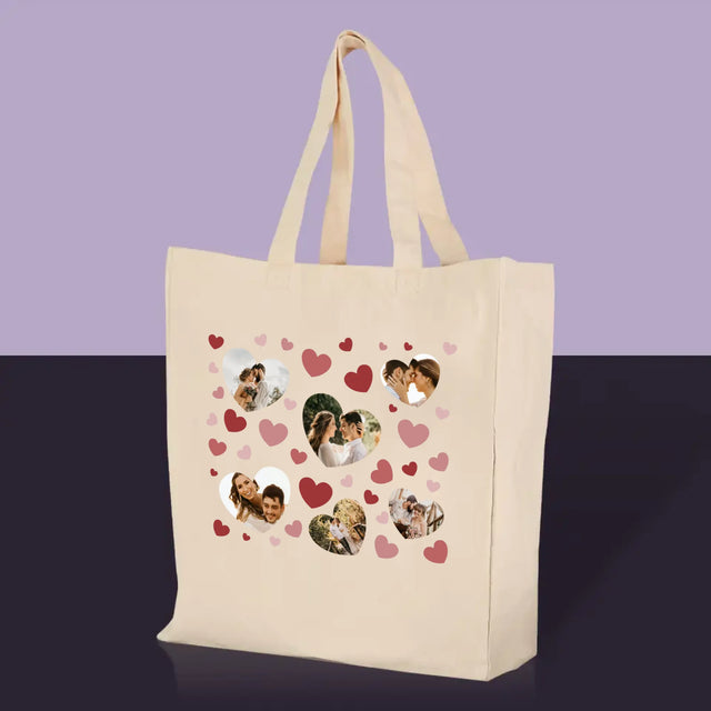 Fotokoláž: Srdce Fotka - Plátěná Taška