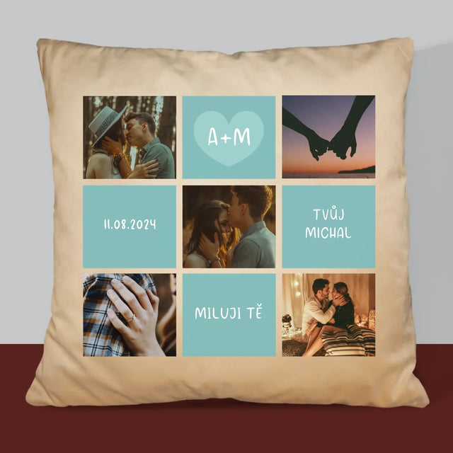 Fotokoláž: Miluji Tě Iniciály - Polštář