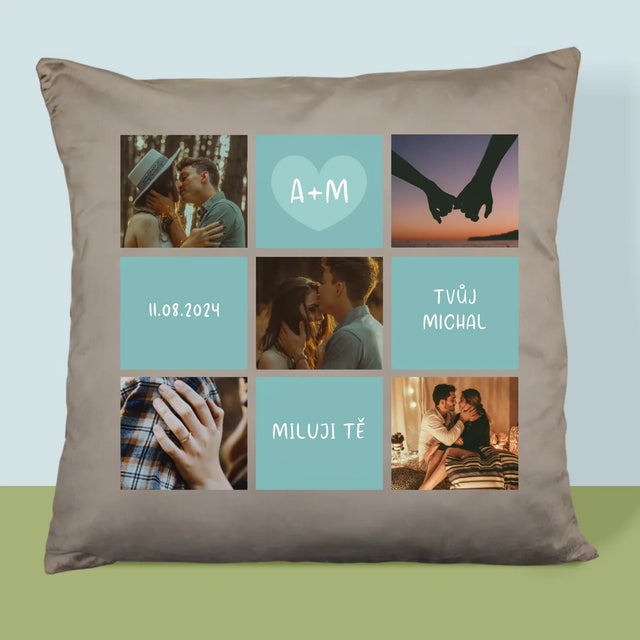 Fotokoláž: Miluji Tě Iniciály - Polštář