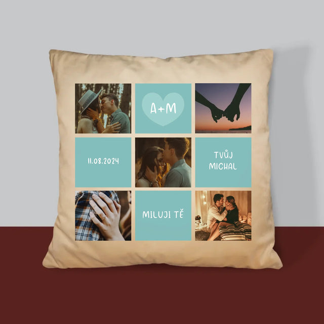 Fotokoláž: Miluji Tě Iniciály - Polštář