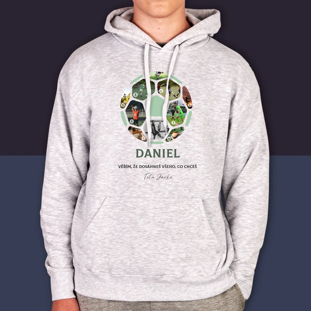 Fotokoláž: Fotbalová Fotografická Koláž - Pánská Mikina S Kapuci