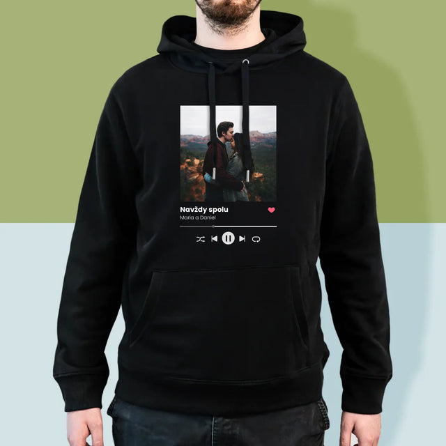 Fotka A Textem: Spotify S Vlastní Fotkou - Pánská Mikina S Kapuci