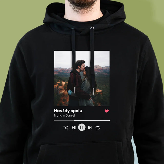 Fotka A Textem: Spotify S Vlastní Fotkou - Pánská Mikina S Kapuci