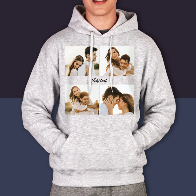 Fotokoláž: 4 Fotky A Nápis - Pánská Mikina S Kapuci