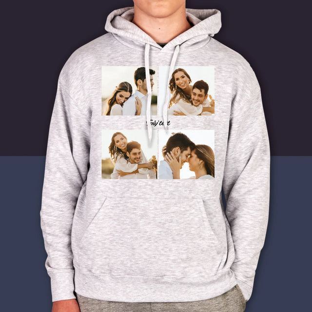 Fotokoláž: 4 Fotky A Nápis - Pánská Mikina S Kapuci