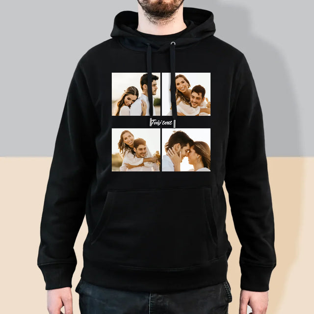 Fotokoláž: 4 Fotky A Nápis - Pánská Mikina S Kapuci