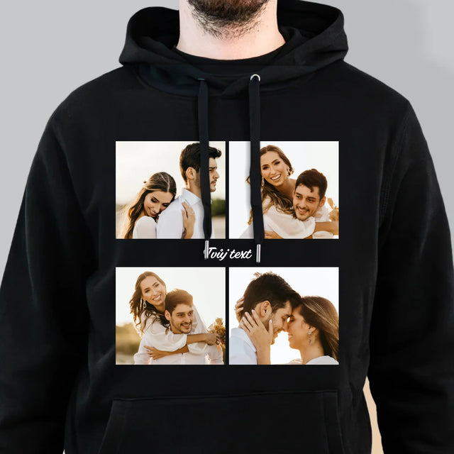 Fotokoláž: 4 Fotky A Nápis - Pánská Mikina S Kapuci