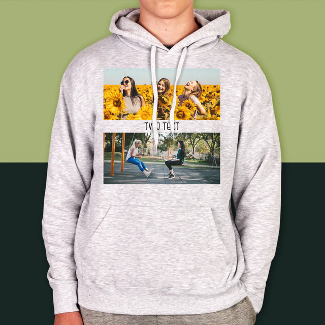 Fotokoláž: 2 Fotky A Nápis - Pánská Mikina S Kapuci